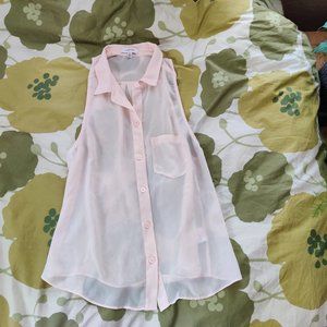 Aritzia Sheer Sleeveless Pink Collar XXS